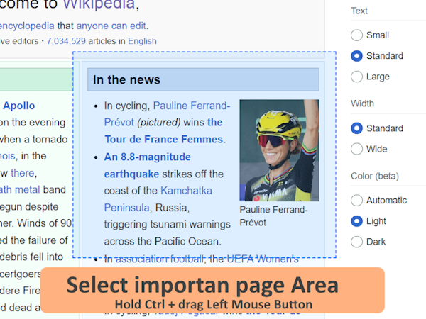 Selecting a precise area with hotkeys